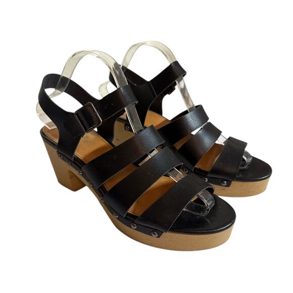 J. by J.Crew Women The Chloe Strappy Platform Sandal Vegan Leather Size 9 Black - Picture 1 of 5
